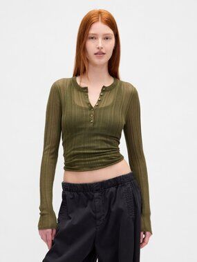 Gap Sheer Rib Henley Sweater Green Size Small